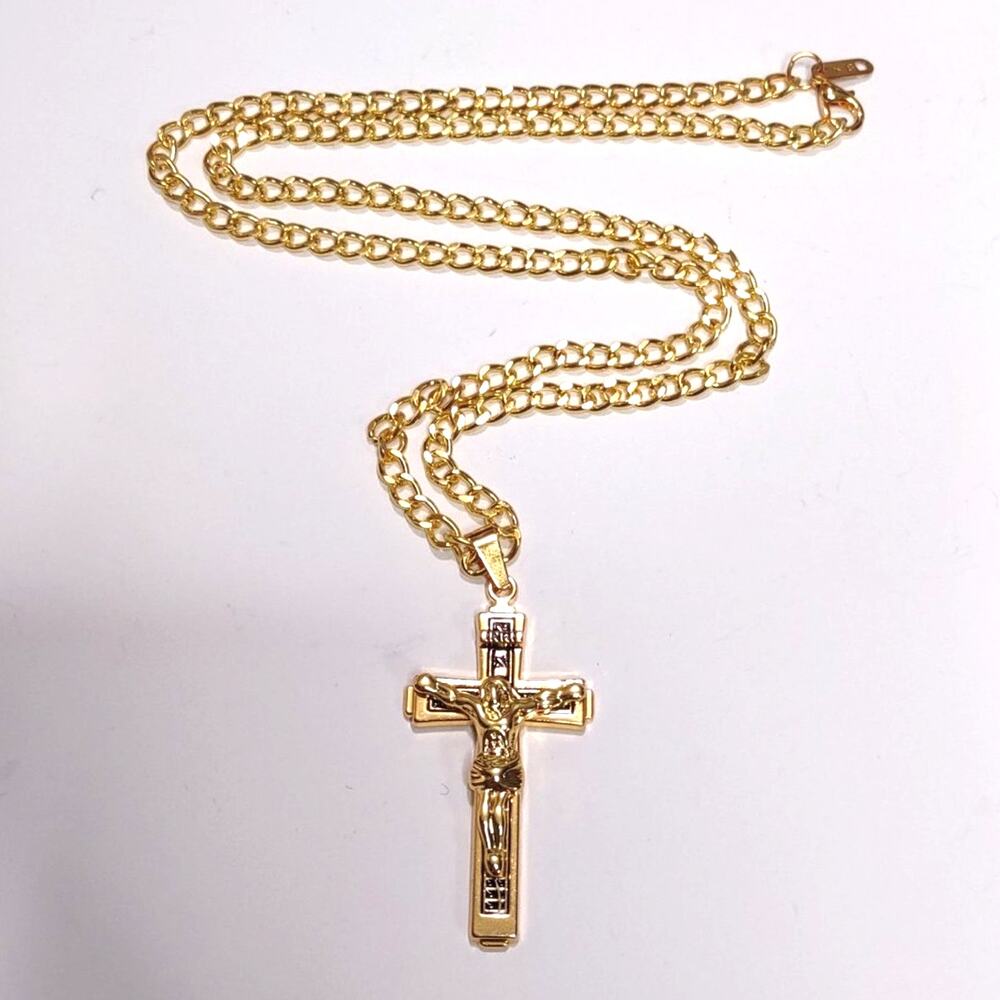 18k Plated Cross Necklace Gold Crucifix Catholic Christian Christmas Birthday